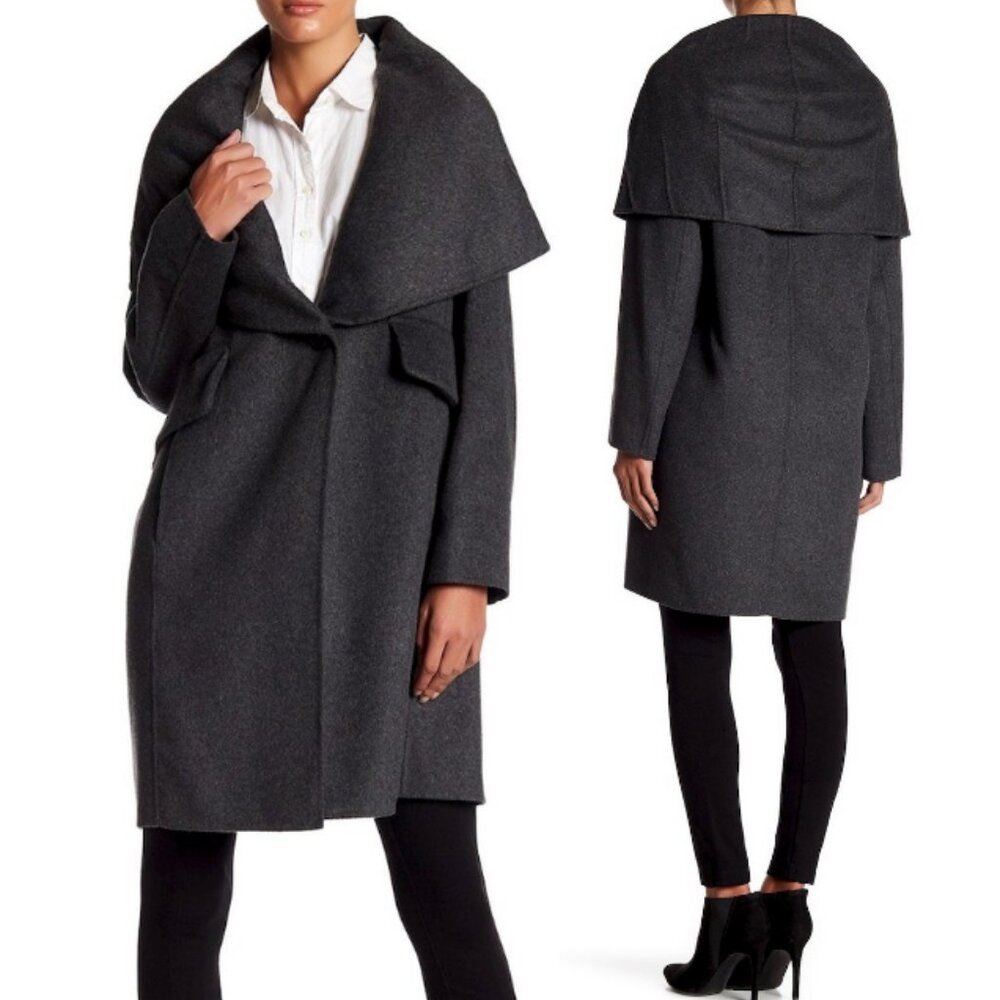 DEREK LAM 10 CROSBY Wool Blend Shawl Cape Coat Gray Size 12